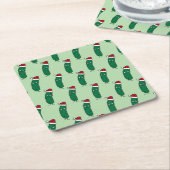Christmas Dill Pickle wearing a Santa Hat Kartonnen Onderzetters (Schuin)