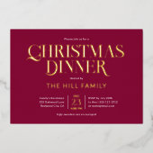 Christmas Dinner Elegant Red Folie Uitnodiging (Voorkant)