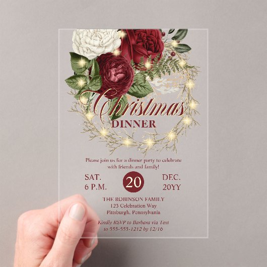 Christmas Dinner - Floral Grapevine Lighted Wreath Acryl Uitnodigingen (Insitu (Draagbaar))