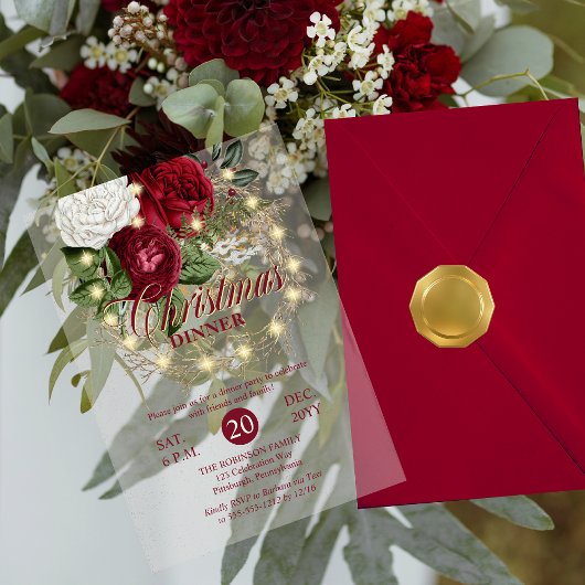 Christmas Dinner - Floral Grapevine Lighted Wreath Acryl Uitnodigingen