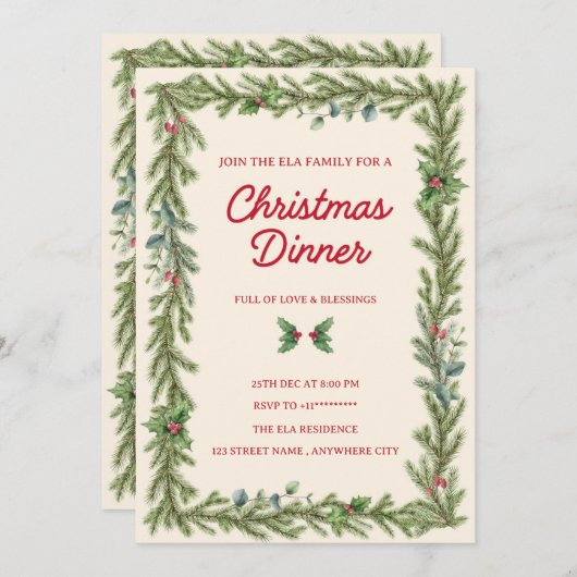 Christmas Dinner Invitation card Kaart (Voorkant / Achterkant)