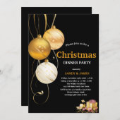 christmas dinner party black and gold baubles kaart (Voorkant / Achterkant)