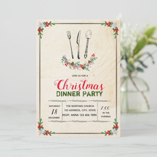 Christmas dinner party invitation kaart (Staand voorkant)