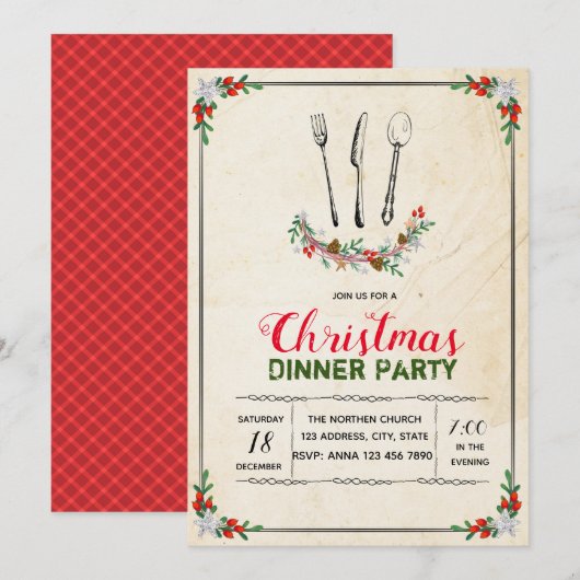 Christmas dinner party invitation kaart (Voorkant / Achterkant)