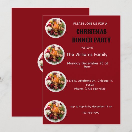 Christmas dinner party invite kaart (Voorkant / Achterkant)