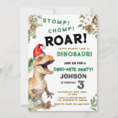 Christmas Dino Stomp Chomp Roar Verjaardag Kaart (Voorkant)