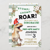 Christmas Dino Stomp Chomp Roar Verjaardag Kaart (Voorkant / Achterkant)