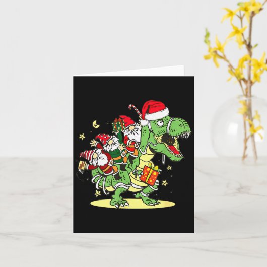 Christmas, Dino, Ugly Xmas, Trex Dinosaur, Gnome  Kaart (Gele Bloem)