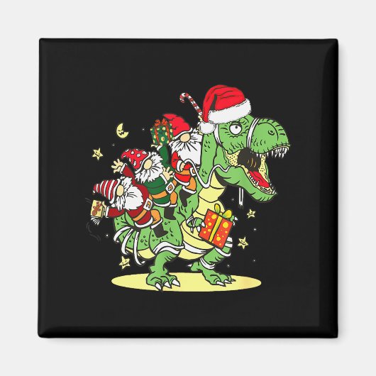 Christmas, Dino, Ugly Xmas, Trex Dinosaur, Gnome Magneet (Voorkant)
