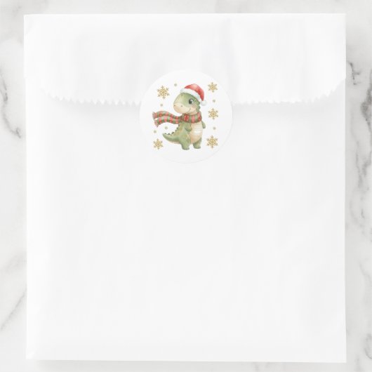 Christmas Dinosaur Birthday Party Ronde Sticker (Tas)