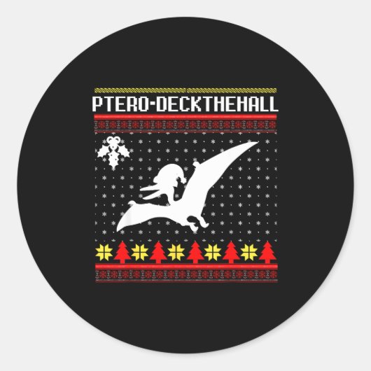 Christmas Dinosaur Funny Ugly Pterodactyl Holiday Ronde Sticker (Voorkant)