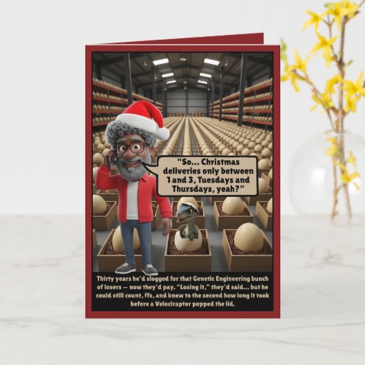 Christmas dinosaur kaart (Gele Bloem)