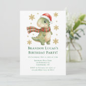 Christmas Dinosaur Kids Birthday Party Kaart (Staand voorkant)