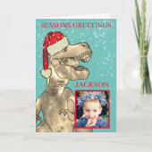 Christmas Dinosaur T-Rex Foto toevoegen Feestdagen Kaart (Voorkant)
