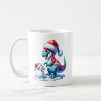 Christmas dinosaur with cute snowman, fantasy koffiemok
