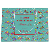 Christmas Dinosaurus Pattern Naam toevoegen Groot Cadeauzakje (Voorkant)
