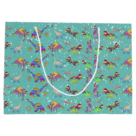 Christmas Dinosaurus Pattern Naam toevoegen Groot Cadeauzakje (Achterkant)