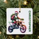 Christmas Dirt Bike Motorcross Aangepaste naam Keramisch Ornament<br><div class="desc">Kick up wat vakantie plezier met deze crossmotor kerstversiering! Met een ruiter in actie op een crossmotor, versierd met feestelijke pijnboomtakken en kleurrijke ornamenten, is dit ornament ideaal voor motorcrossliefhebbers en avonturenliefhebbers. Of je nu een unieke twist aan je boompje toevoegt of het cadeau doet aan de crossmotorrijder in je...</div>