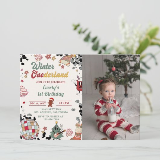 Christmas Disco Ball Winter Onederland Verjaardag Kaart (Staand voorkant)