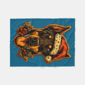 Christmas Doberman Dog With Santa Hat Gingerbread  Fleece Deken (Voorkant (Horizontaal))