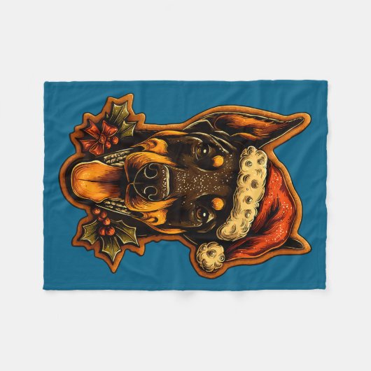 Christmas Doberman Dog With Santa Hat Gingerbread  Fleece Deken (Voorkant (Horizontaal))