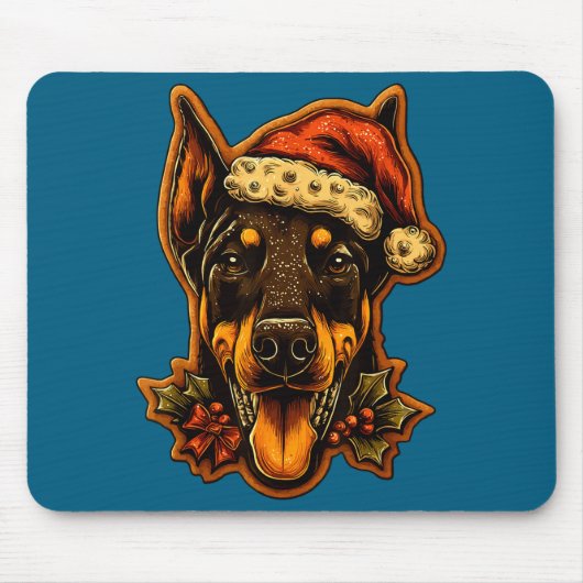 Christmas Doberman Dog With Santa Hat Gingerbread  Muismat (Voorkant)
