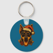 Christmas Doberman Dog With Santa Hat Gingerbread  Sleutelhanger (Voorkant)