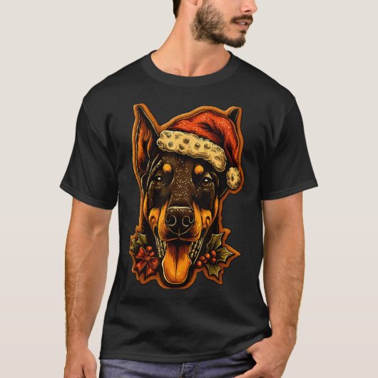 Christmas Doberman Dog With Santa Hat Gingerbread T-shirt (Voorkant)