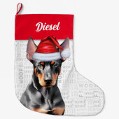 Christmas Doberman Pinscher Santa with Dog's Name Grote Kerstsok (Voorkant)
