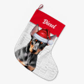 Christmas Doberman Pinscher Santa with Dog's Name Grote Kerstsok (Voorkant (Hangend))