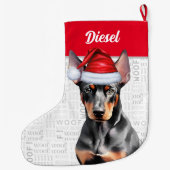 Christmas Doberman Pinscher Santa with Dog's Name Grote Kerstsok (Achterkant)