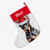 Christmas Doberman Pinscher Santa with Dog's Name Grote Kerstsok (Achterkant (Hangend))