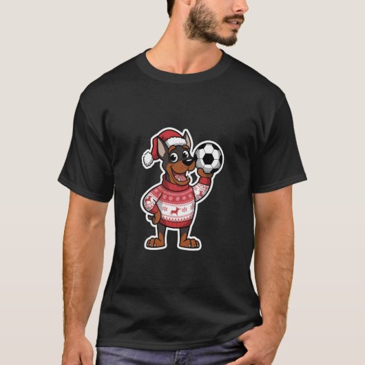 Christmas Doberman puppy with soccer ball T-shirt (Voorkant)