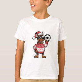 Christmas Doberman puppy with soccer ball T-shirt