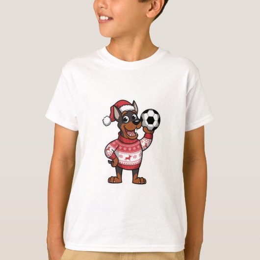 Christmas Doberman puppy with soccer ball T-shirt (Voorkant)