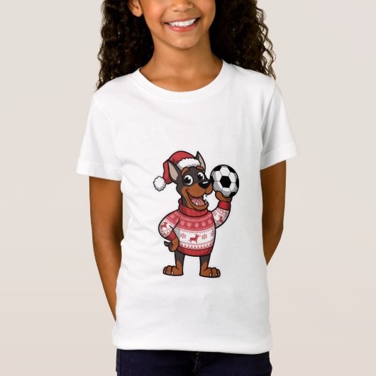 Christmas Doberman puppy with soccer ball T-shirt (Voorkant)