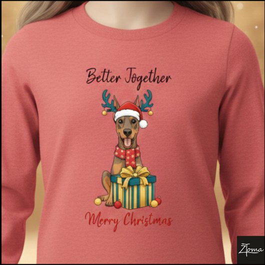 Christmas Doberman Reindeer Scarf Gift Graphic Tri-Blend Shirt