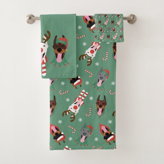 Christmas Dobermann Honden Bad Handdoek (Insitu)