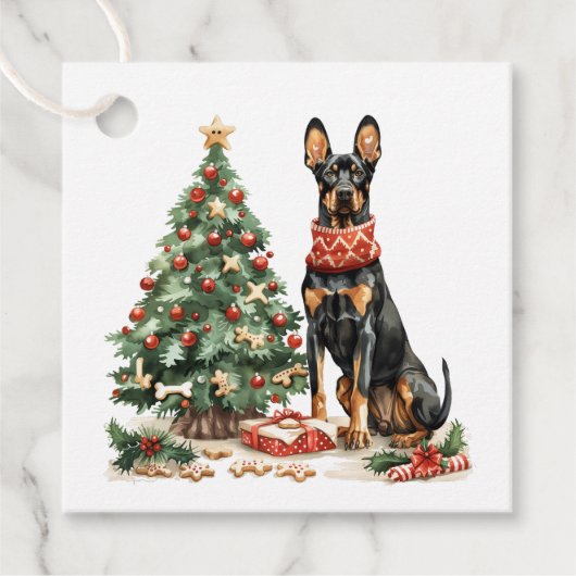 Christmas Dobermann Honden Bedankjes Labels (Voorkant)