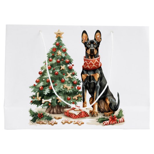 Christmas Dobermann Honden Groot Cadeauzakje (Achterkant)