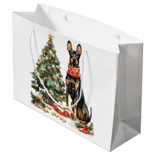 Christmas Dobermann Honden Groot Cadeauzakje (Achterkant Gekanteld)