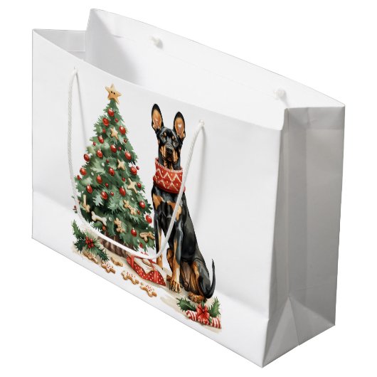 Christmas Dobermann Honden Groot Cadeauzakje (Voorkant Gekanteld)