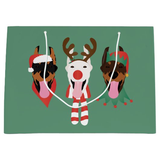 Christmas Dobermann Honden Groot Cadeauzakje (Voorkant)