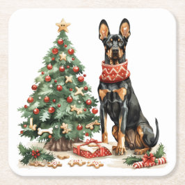 Christmas Dobermann Honden Kartonnen Onderzetters