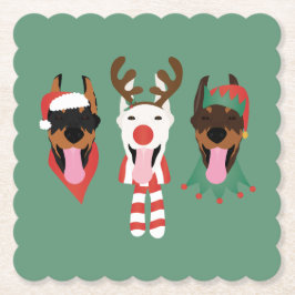 Christmas Dobermann Honden Kartonnen Onderzetters