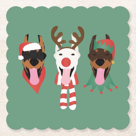 Christmas Dobermann Honden Kartonnen Onderzetters (Voorkant)