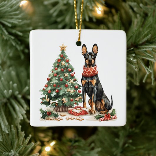 Christmas Dobermann Honden Keramisch Ornament (Boom)