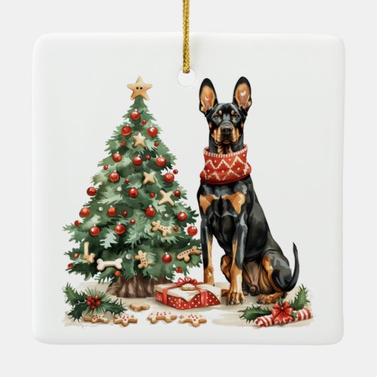 Christmas Dobermann Honden Keramisch Ornament (Achterkant)