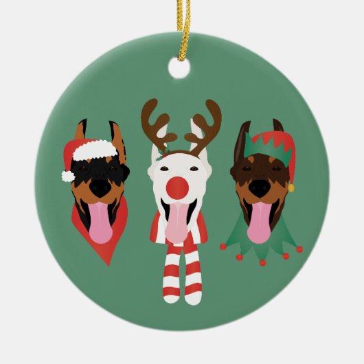 Christmas Dobermann Honden Keramisch Ornament (Voorkant)