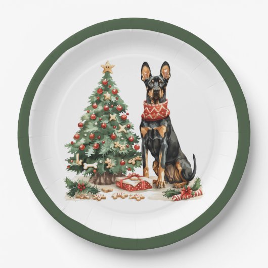 Christmas Dobermann Honden Papieren Bordje (Voorkant)